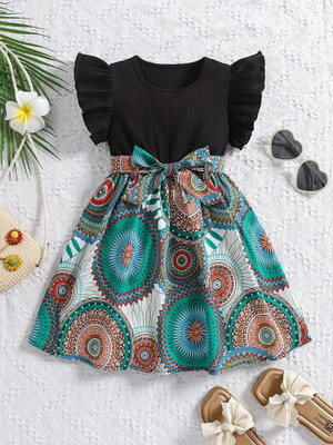 Style Connect Baby Girls Midi/Knee Length Party Dress(Black, Short Sleeve)
