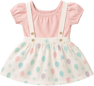 TBM Baby Girls Midi/Knee Length Casual Dress(Pink, White, Short Sleeve)