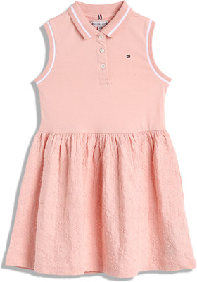 TOMMY HILFIGER Indi Girls Midi/Knee Length Casual Dress(Pink, Sleeveless)