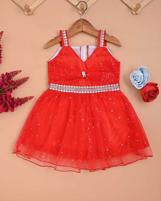 AF COLLECTION Indi Baby Girls Calf Length Festive/Wedding Dress(Red, Sleeveless)