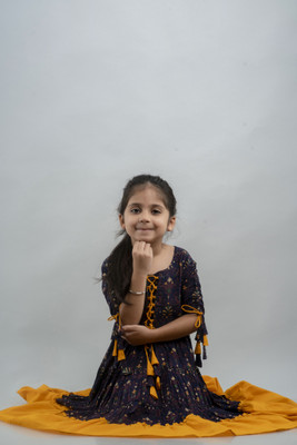 Cutidiva Girls Paisley Anarkali Kurta(Blue)