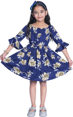 Wish Littles Girls Mini/Short Beach Wear Dress(Multicolor, 3/4 Sleeve)