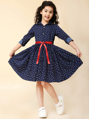 A.T.U.N. Indi Girls Above Knee Casual Dress(Dark Blue, 3/4 Sleeve)