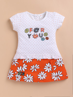 I Love Mom Baby Girls Midi/Knee Length Casual Dress(Orange, Cap Sleeve)