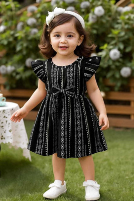 RANU FASHION Indi Baby Girls Below Knee Casual Dress(Black, Cap Sleeve)