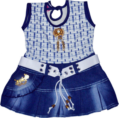 navraj Girls Midi/Knee Length Casual Dress(Blue, Sleeveless)