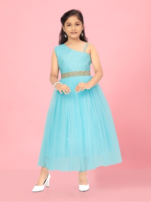 Aarika Indi Girls Maxi/Full Length Party Dress(Light Blue, Sleeveless)