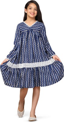 Billion Girls Midi/Knee Length Casual Dress(Blue, 3/4 Sleeve)