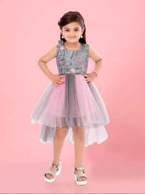 Kidotsav Indi Girls Midi/Knee Length Party Dress(Pink, Sleeveless)