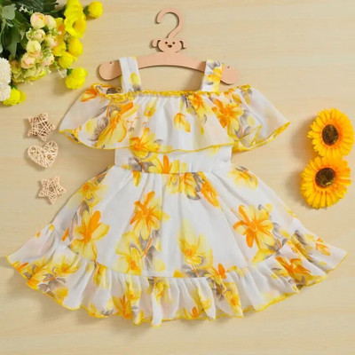 SK SHOPPING HOUSE Girls Below Knee Party Dress(Multicolor, Sleeveless)