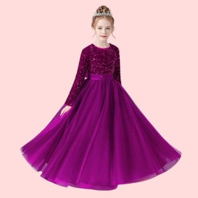 VAANI ENTERPRISE Girls Maxi/Full Length Festive/Wedding Dress(Pink, Full Sleeve)