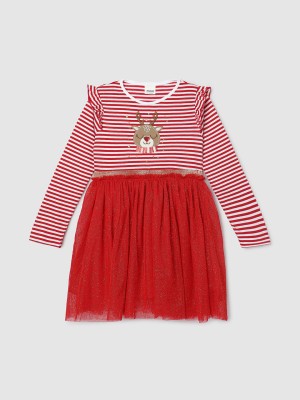 MAX Girls Midi/Knee Length Casual Dress(Red, Full Sleeve)