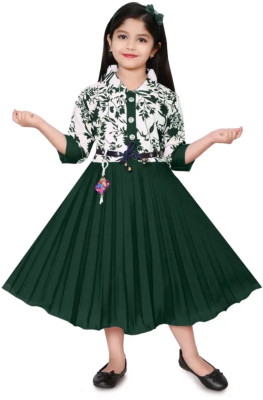 AKAYESH FASHION Baby Girls Midi/Knee Length Casual Dress(Dark Green, 3/4 Sleeve)