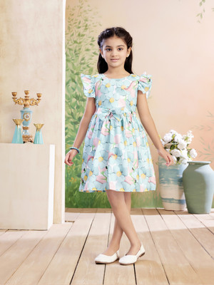 HERE&NOW Indi Girls Midi/Knee Length Casual Dress(Light Green, Sleeveless)