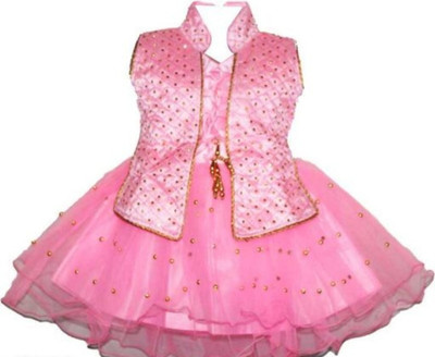 aruna creation Baby Girls Midi/Knee Length Party Dress(Pink, Sleeveless)