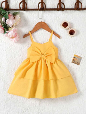 ANISHHFASHION Baby Girls Calf Length Party Dress(Yellow, Sleeveless)
