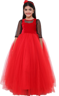 Shahina Fashion Girls Maxi/Full Length Party Dress(Red, 3/4 Sleeve)
