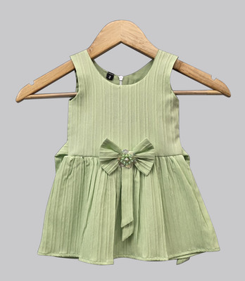 AKD FASHION Indi Girls Midi/Knee Length Festive/Wedding Dress(Light Green, Sleeveless)