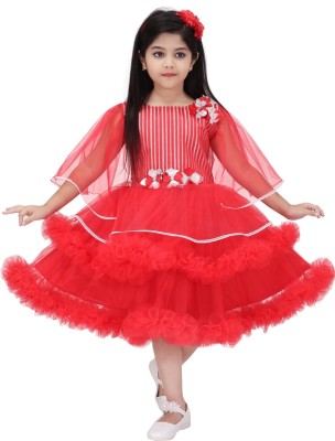 Baby House Girls Below Knee Festive/Wedding Dress(Red, Fashion Sleeve)