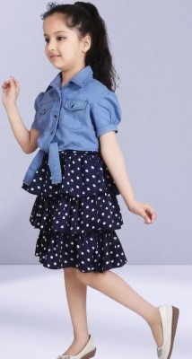 Belfry Girls Midi/Knee Length Casual Dress(Blue, Short Sleeve)