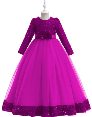 Hirva Tex Srt Girls Maxi/Full Length Festive/Wedding Dress(Purple, Full Sleeve)