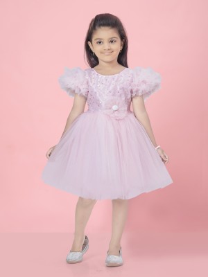 Aarika Girls Above Knee Party Dress(Pink, Short Sleeve)