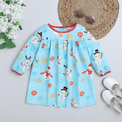 mama & bebe Girls Below Knee Casual Dress(Light Blue, 3/4 Sleeve)