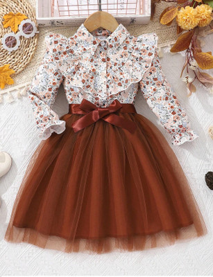 TIOR Girls Midi/Knee Length Festive/Wedding Dress(Brown, Full Sleeve)