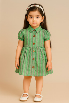 SARDAR DRESSES Baby Girls Midi/Knee Length Casual Dress(Green, Short Sleeve)