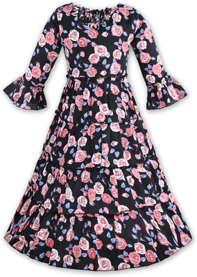 Silver Kraft Girls Midi/Knee Length Party Dress(Dark Blue, 3/4 Sleeve)