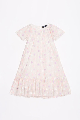 Allen Solly Girls Midi/Knee Length Party Dress(White, Short Sleeve)