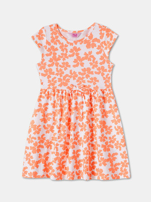 R&B Girls Midi/Knee Length Casual Dress(Orange, Short Sleeve)
