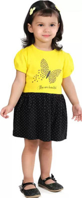 PY PINKYOU Indi Girls Midi/Knee Length Casual Dress(Yellow, Short Sleeve)
