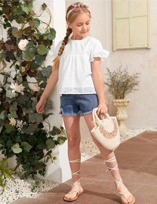 SMFASHION Baby Girls Above Knee Casual Dress(White, Short Sleeve)