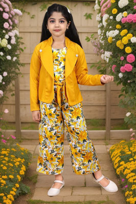 AYZ Girls Maxi/Full Length Casual Dress(Yellow, Full Sleeve)