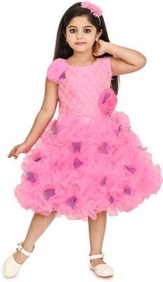 Chandrika Indi Girls Midi/Knee Length Party Dress(Pink, Sleeveless)
