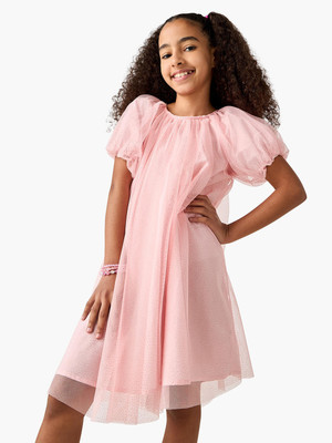 JUNIORS by Babyshop Girls Midi/Knee Length Casual Dress(Pink, Half Sleeve)
