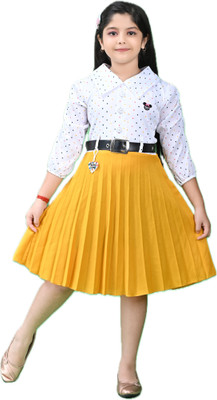 EMIYX Girls Midi/Knee Length Casual Dress(Yellow, White, 3/4 Sleeve)