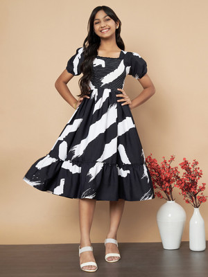 OTABU Girls Midi/Knee Length Casual Dress(Black, Half Sleeve)