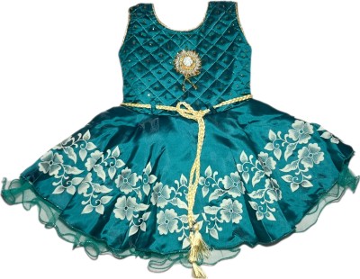 NKG FASHION Baby Girls Midi/Knee Length Festive/Wedding Dress(Green, Sleeveless)