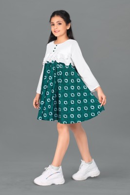 Fashion Dream Girls Above Knee Casual Dress(Green, Full Sleeve)