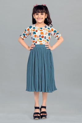 Fashion Dream Girls Midi/Knee Length Casual Dress(Blue, Short Sleeve)