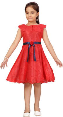 GLOBAL NOMAD Baby Girls Midi/Knee Length Party Dress(Red, Sleeveless)