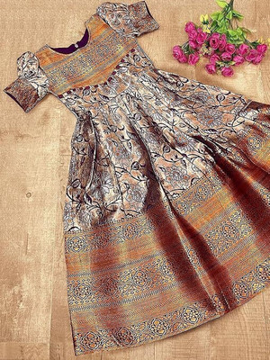 jahee Girls Maxi/Full Length Festive/Wedding Dress(Purple, Short Sleeve)