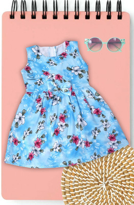 THE SKYLARK ENTERPRISE Indi Girls Above Knee Casual Dress(Light Blue, Sleeveless)