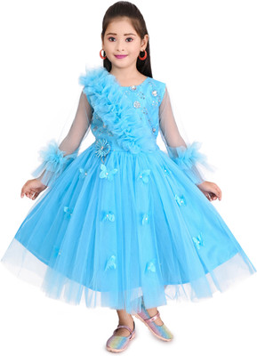 Aruna Trend Girls Calf Length Festive/Wedding Dress(Light Blue, 3/4 Sleeve)