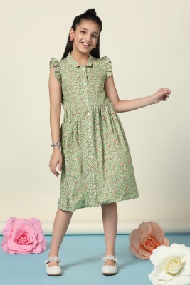 Fashion Dream Girls Midi/Knee Length Casual Dress(Light Green, Sleeveless)