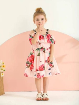 LIMTD Girls Midi/Knee Length Party Dress(Pink, Sleeveless)