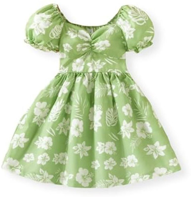 FOSTRIC Indi Girls Midi/Knee Length Casual Dress(Green, Short Sleeve)