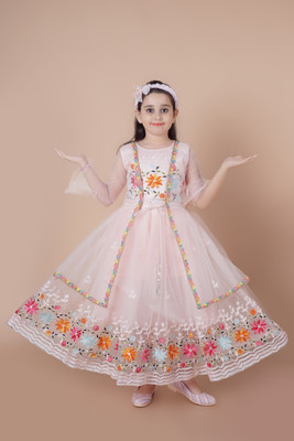 BAAQI Girls Maxi/Full Length Festive/Wedding Dress(Pink, Sleeveless)